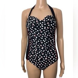 Disney Park Resort Minnie Mouse Black Red Retro Style One Piece Swimsuit